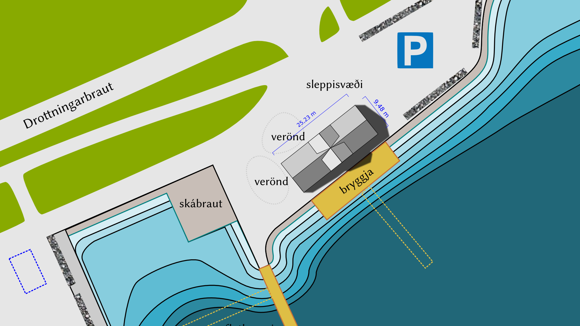 Afstaða Wathnehúss á uppfyllingu